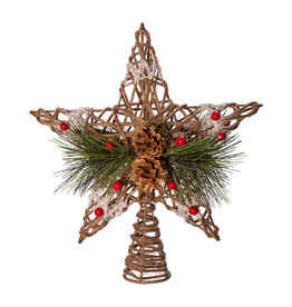 Kurt Adler Christmas Tree Topper Coastal Rope Star w Pinecones n Berries
