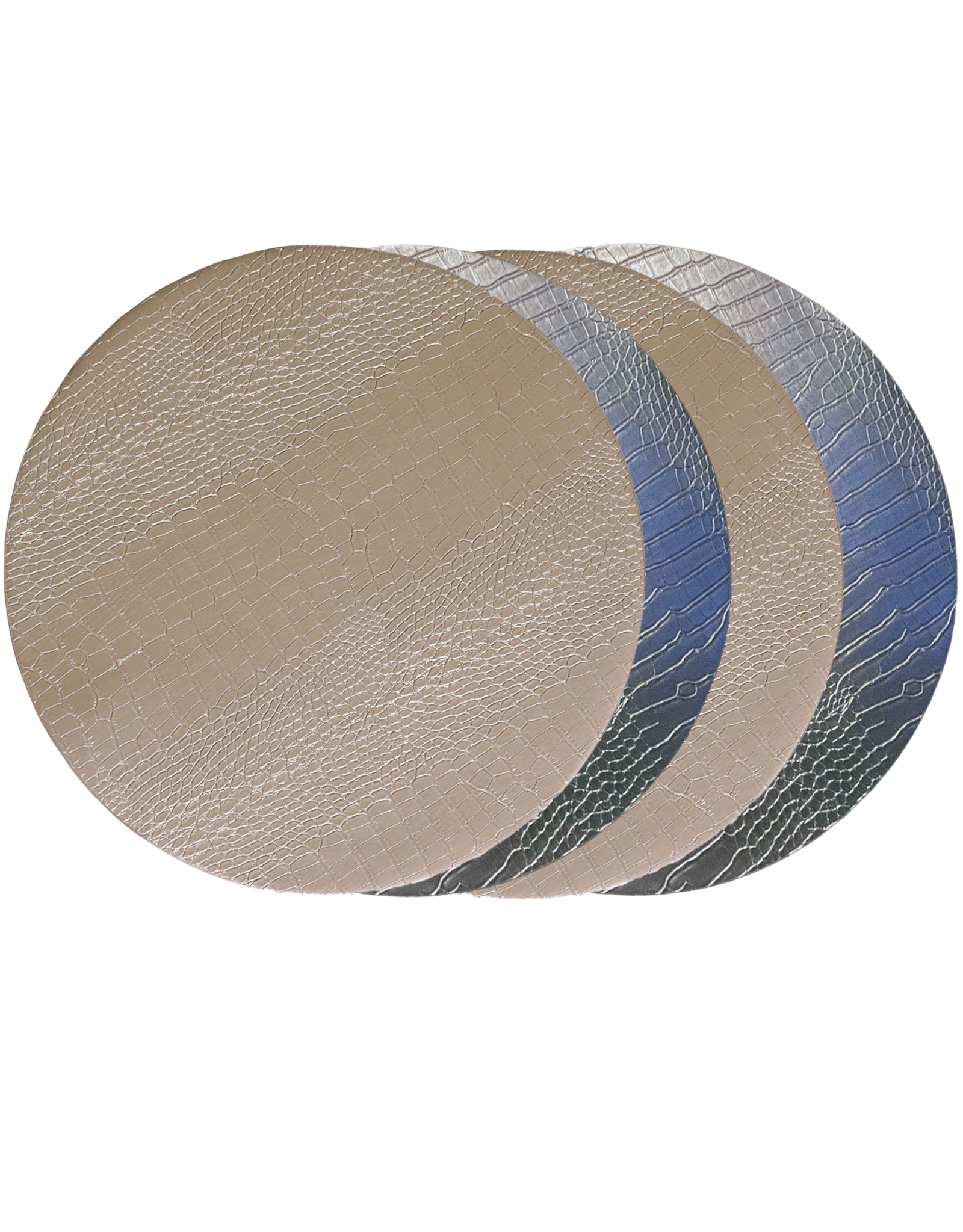 Beatriz Ball Croc Reversible 16 Round Placemats Set of 4 Gold Silver
