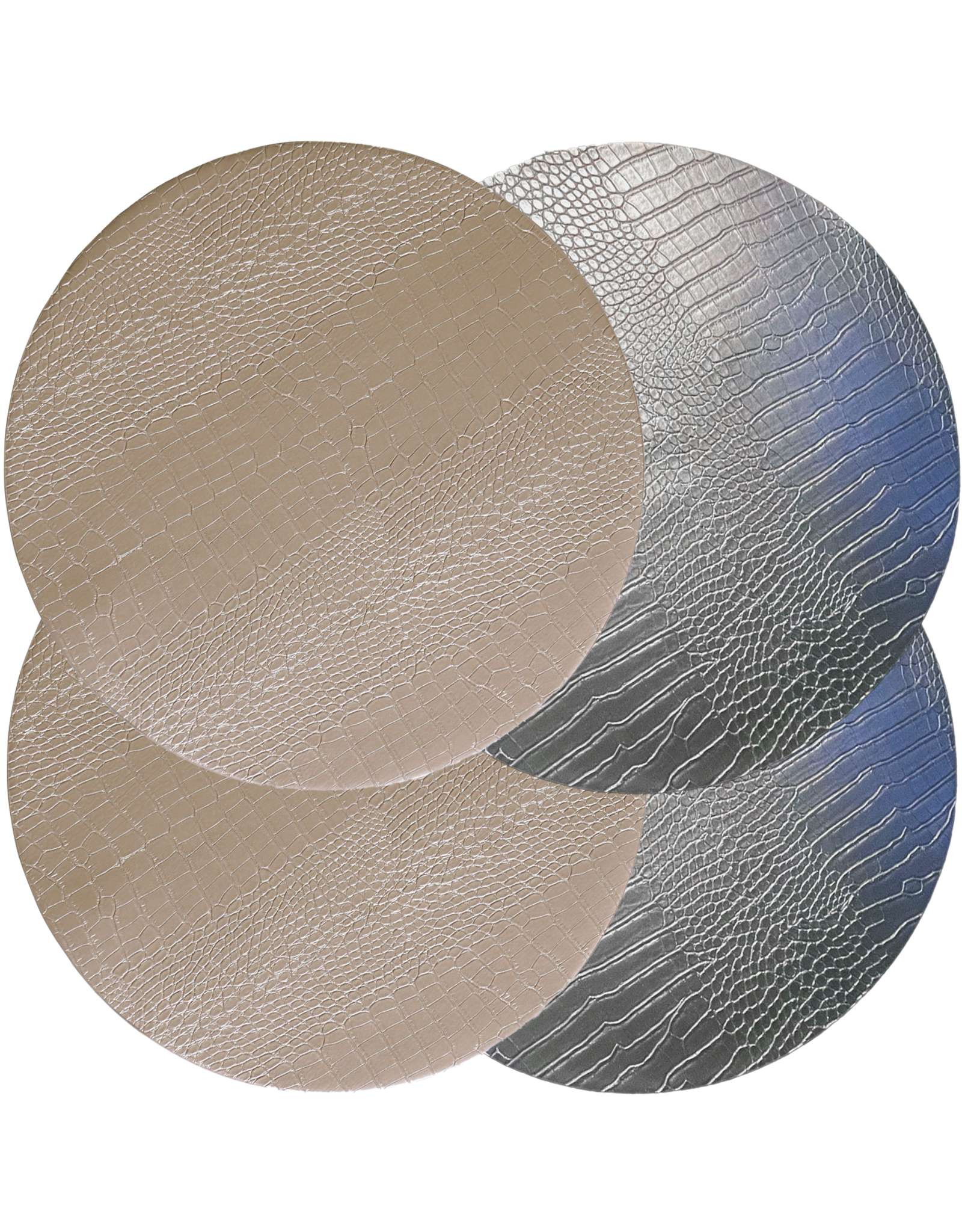 Beatriz Ball Croc Reversible 16 Round Placemats Set of 4 Gold Silver
