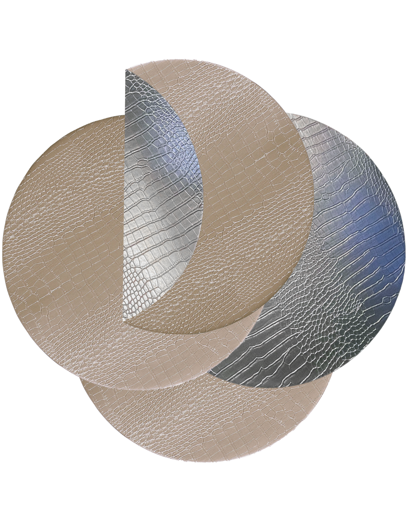Beatriz Ball Croc Reversible 16 Round Placemats Set of 4 Gold Silver
