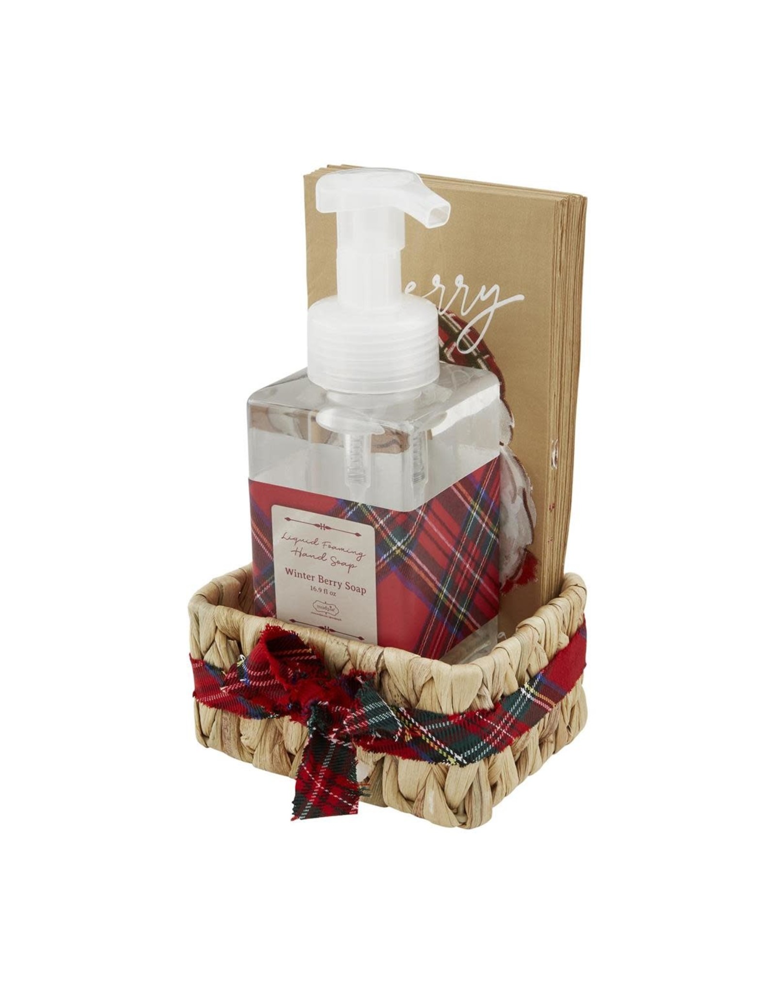 Mud Pie Winter Berry Soap And Santa Guest Towel Basket Set