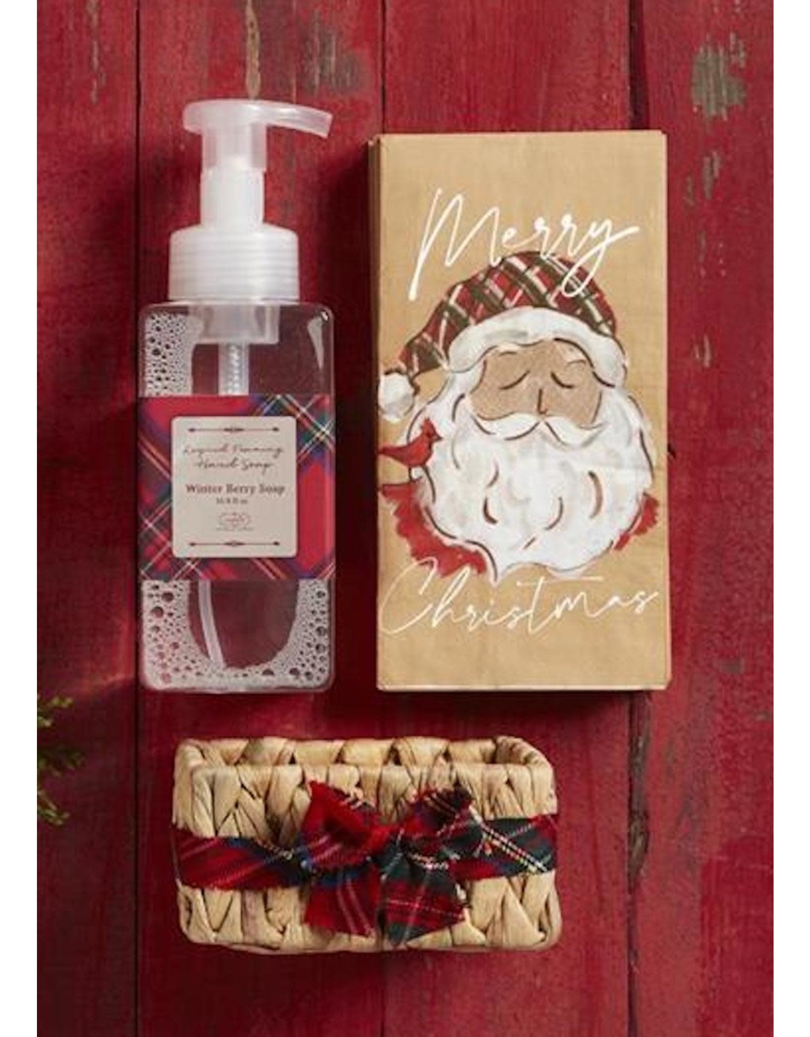 Mud Pie Winter Berry Soap And Santa Guest Towel Basket Set