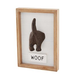 Mud Pie Dog Leash Holder Wall Hook Shadow-box Plaque - Woof