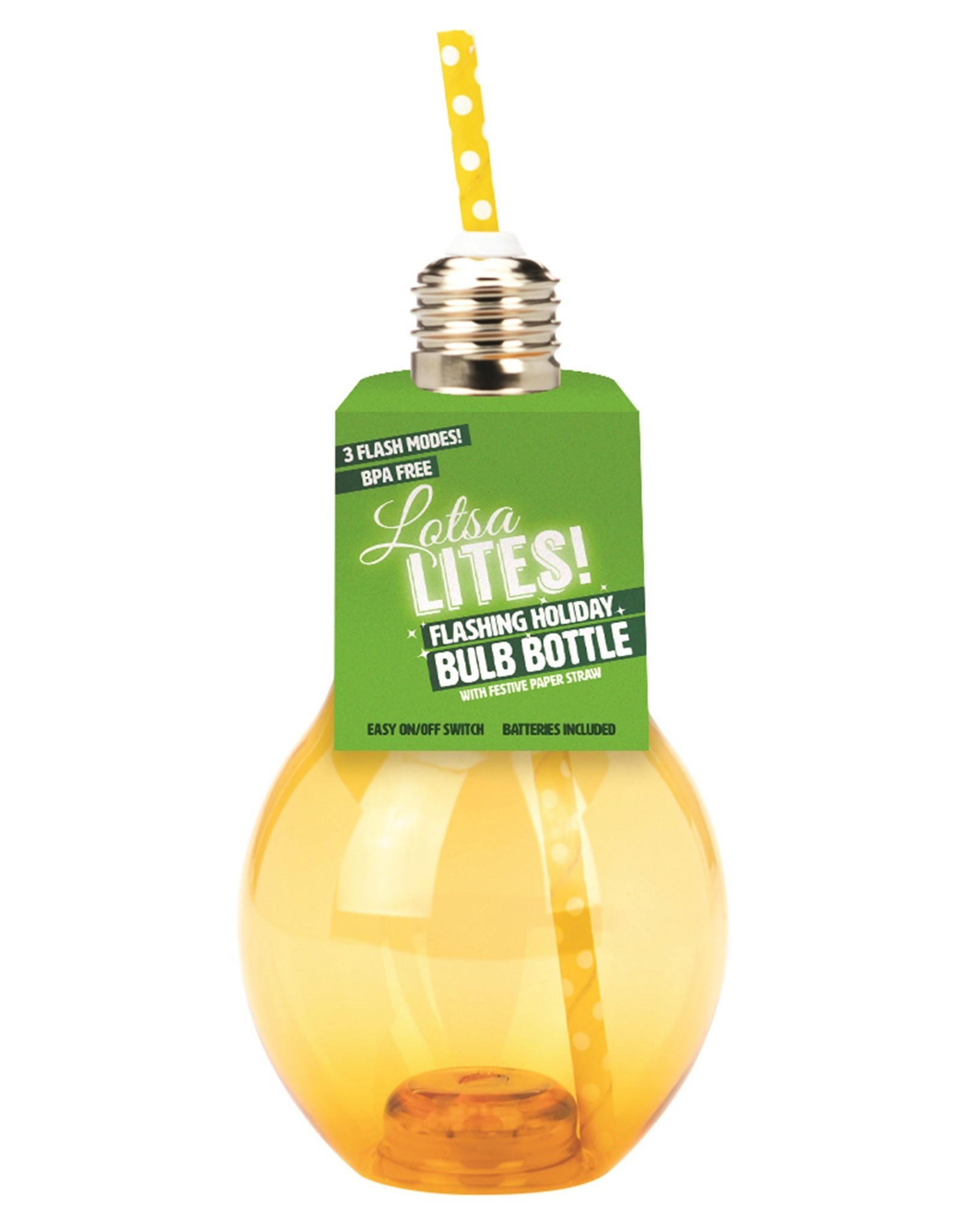 Lotsa LITES! Flashing Holiday Bulb Bottle With Festive Paper Straw