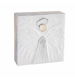 Mud Pie Angel Block Plaque Small With Silver Angel