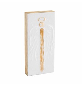Mud Pie Angel Block Plaque Tall With Gold Angel