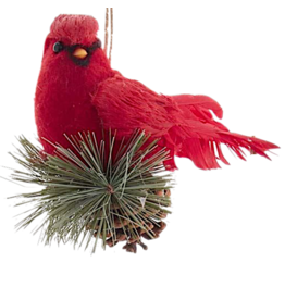 Kurt Adler Red Cardinal On Pinecone Ornament - C