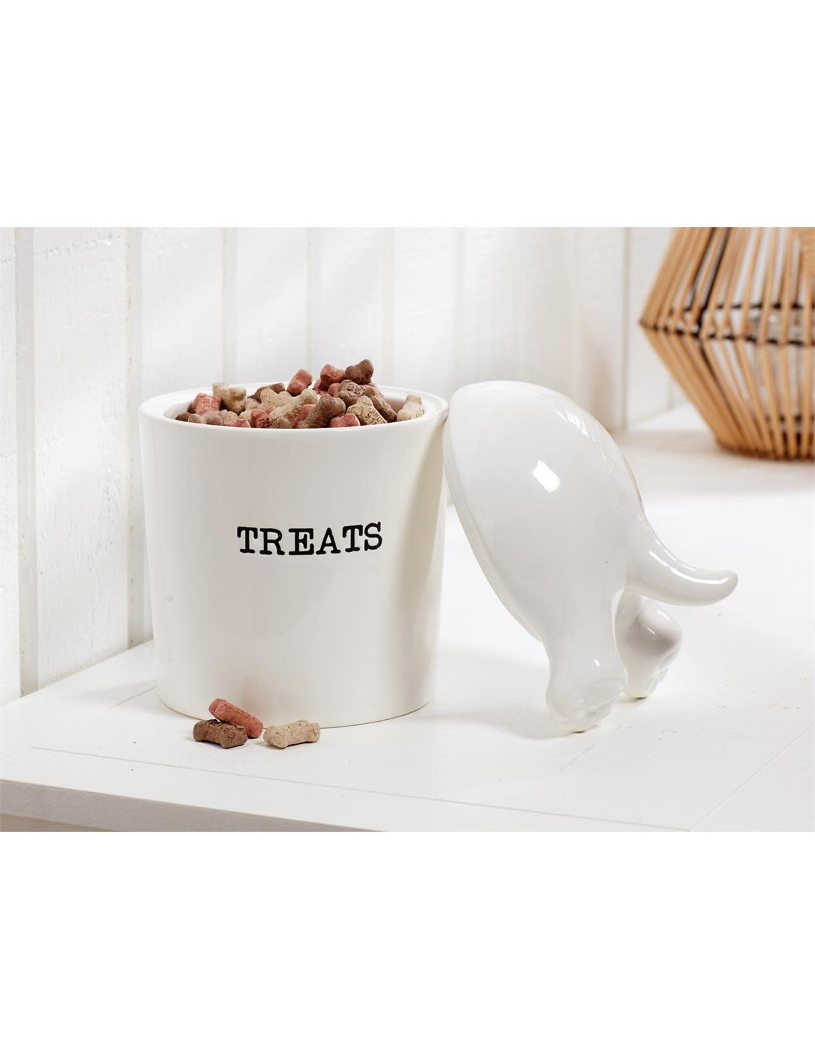 Mud Pie Dog Tail Treat Canister Ceramic Treat Jar With Lid