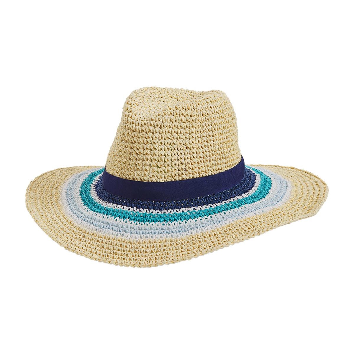 Mud Pie Women's Hats - Striped Straw Fedora Blue - Digs N Gifts