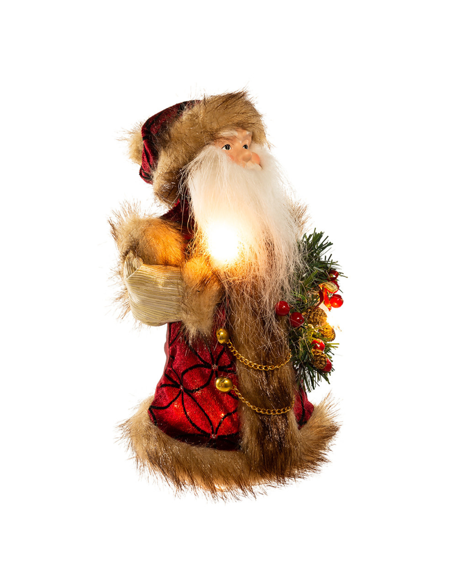 Kurt Adler Christmas Santa Tree Topper Burgundy w Brown 10 inch