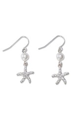Periwinkle by Barlow Earrings Silver Starfish W Crystals And Pearl