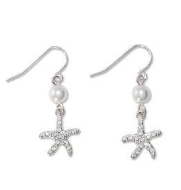 Periwinkle by Barlow Earrings Silver Starfish W Crystals And Pearl