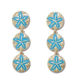 Periwinkle by Barlow Earrings Gold Sand Dollar Drops W Turquoise Inlay