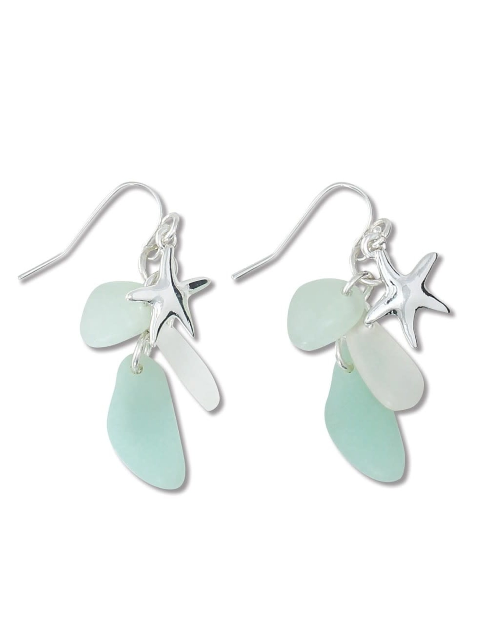 Periwinkle by Barlow Earrings Silver Starfish W Sea Mint Glass Drops