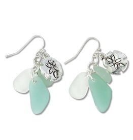 Periwinkle by Barlow Earrings Silver Sand Dollar Charms W Sea Glass