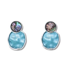 Periwinkle by Barlow Earrings Silver W Abalone And Blue Enamel Post