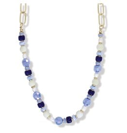 Periwinkle by Barlow Necklace Gold Link W Blue Faceted Beads 18 Inch