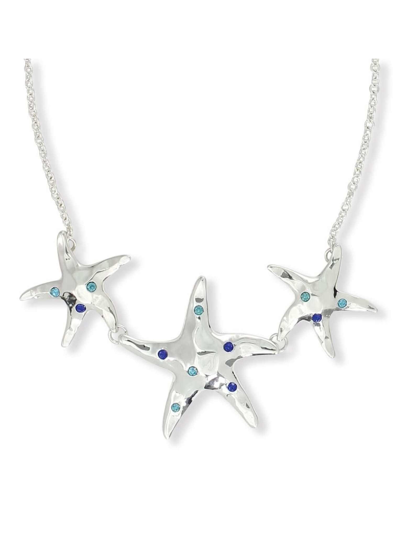 Periwinkle by Barlow Necklace Silver Hammered Starfish With Crystals