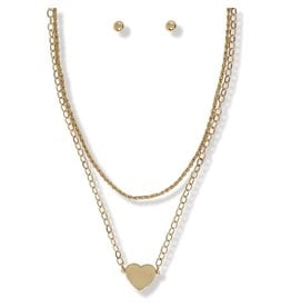 Periwinkle by Barlow Necklace Earring Set Gold Link Chain W Heart