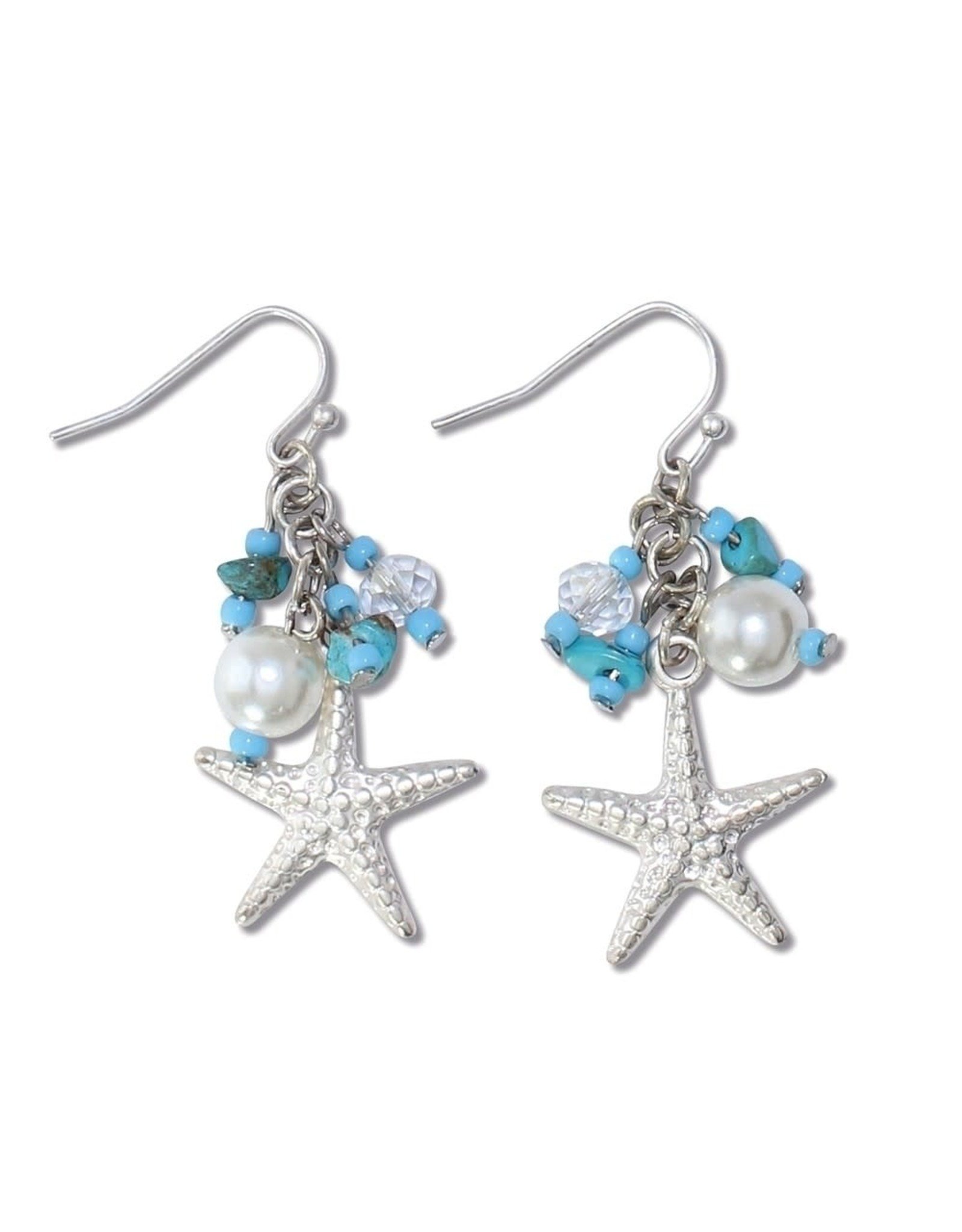 Periwinkle by Barlow Earrings Silver Starfish With Beaded Tassels