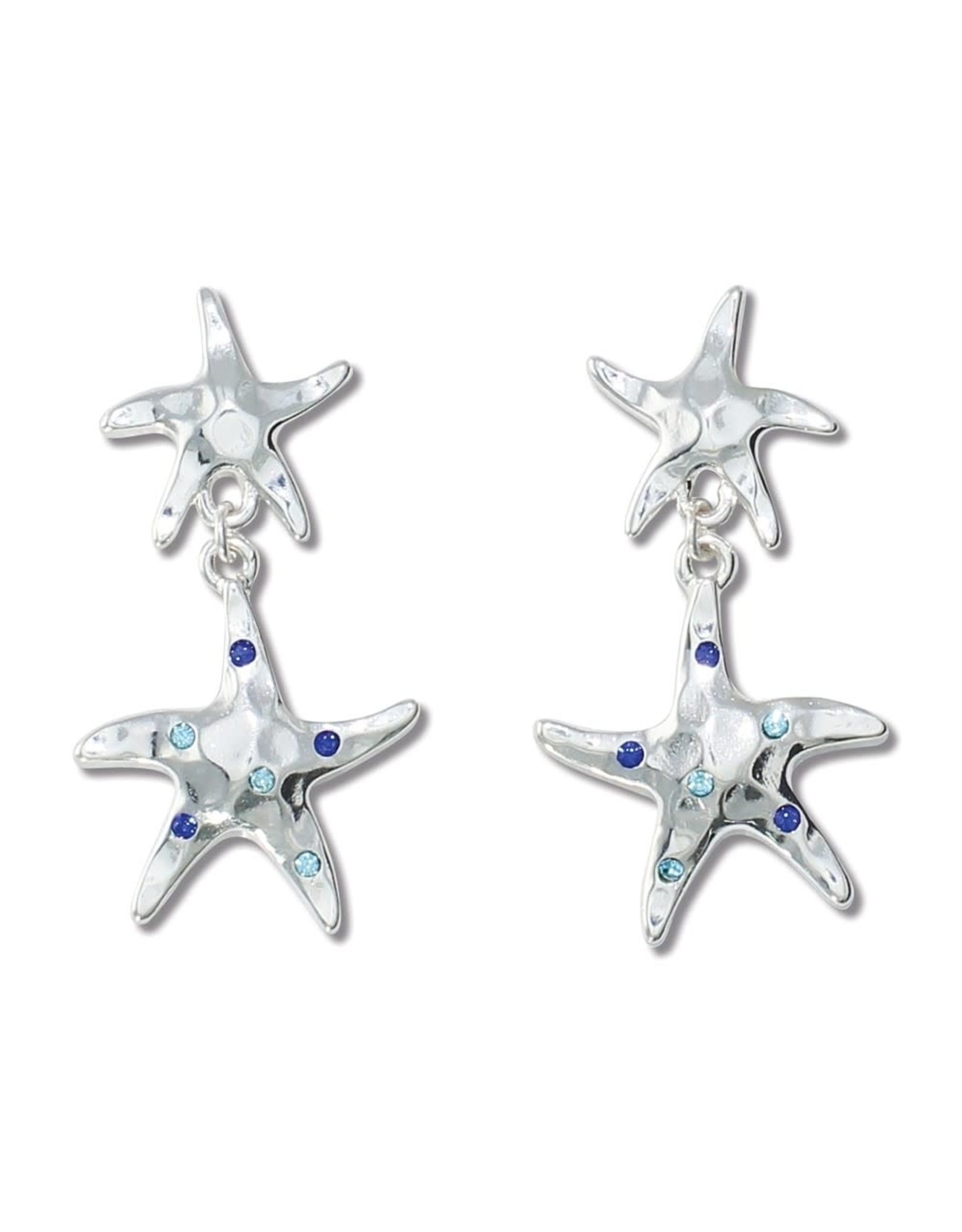 Periwinkle by Barlow Earrings Silver Hammered Starfish W Crystals