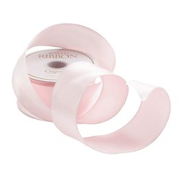 Caspari Solid Light Pink Wired Ribbon w Striped Border 10 Yard Spool