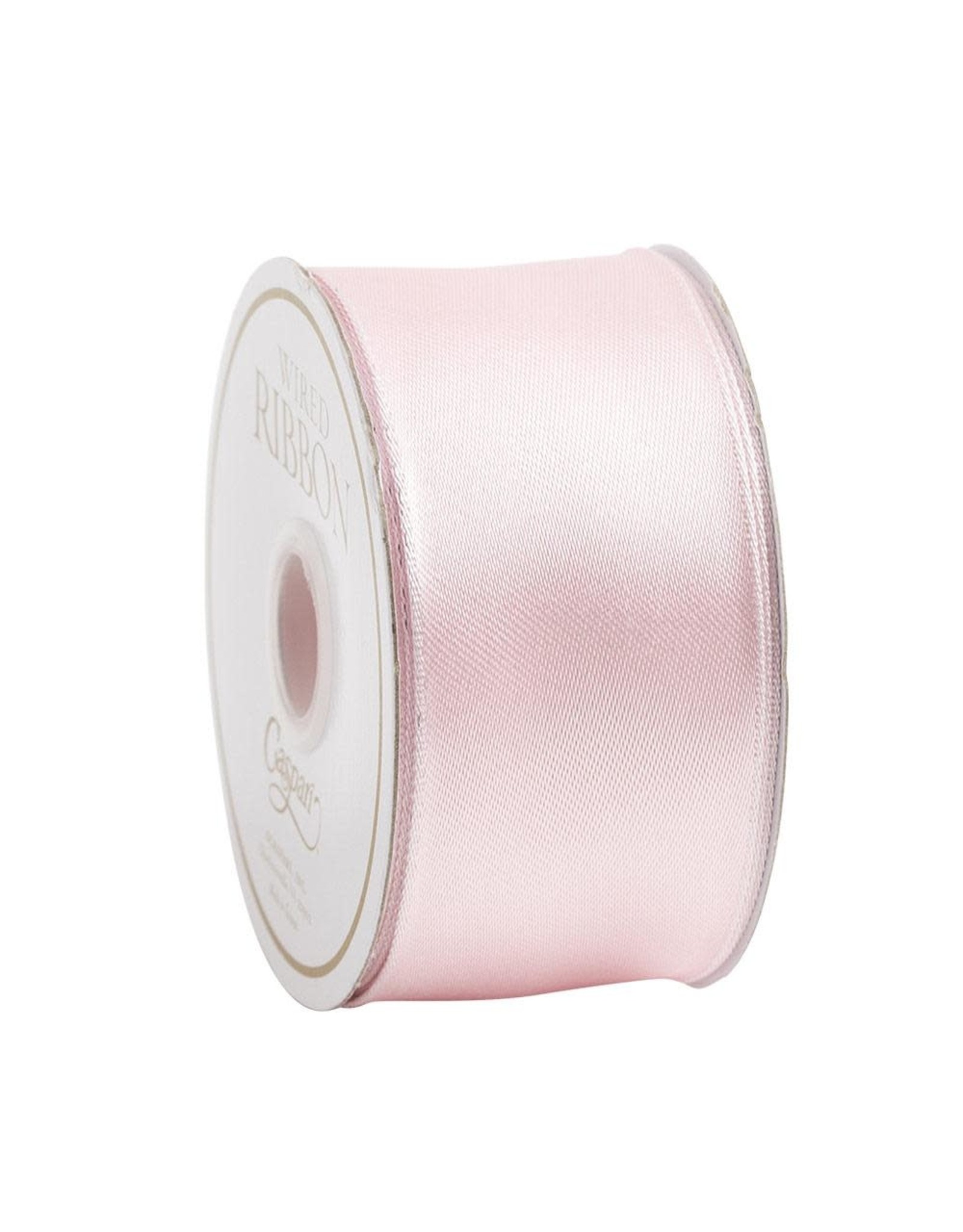 Caspari Solid Light Pink Wired Ribbon w Striped Border 10 Yard Spool