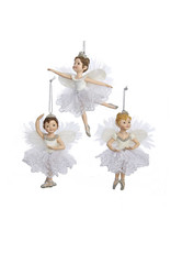 Kurt Adler White And Silver Little Ballerina Ornaments 3 Assorted