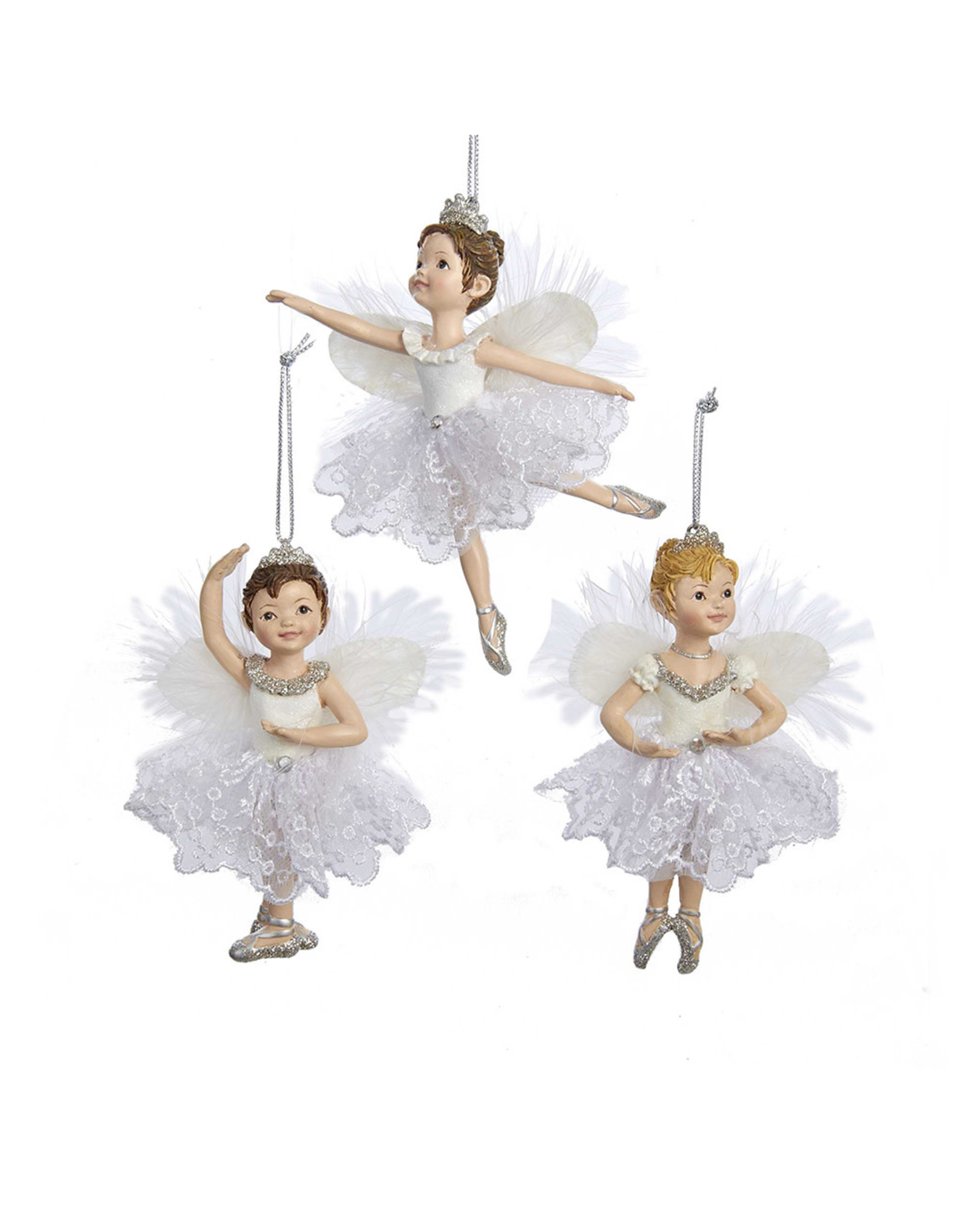 Kurt Adler White And Silver Little Ballerina Ornaments 3 Assorted