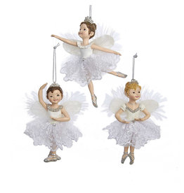 Kurt Adler White And Silver Little Ballerina Ornaments 3 Assorted