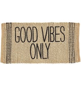 Mud Pie Good Vibes Only Striped Jute Door Mat 16x30