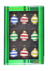 Kurt Adler Miniature Decorated Glass Ball Ornaments 35MM 9pk Striped