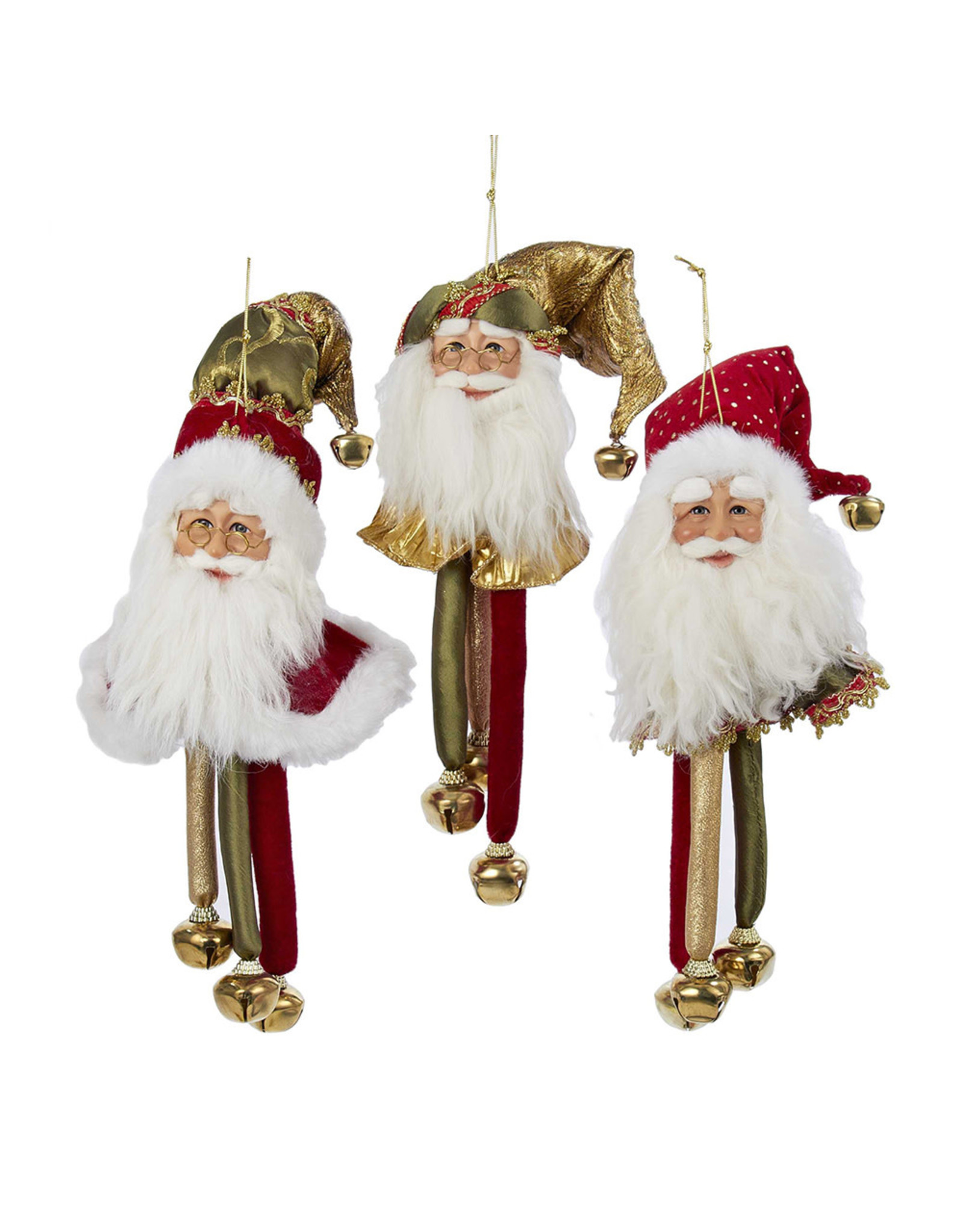 Kurt Adler Santa Head Christmas Ornaments W Bells Set Of 3 Assorted
