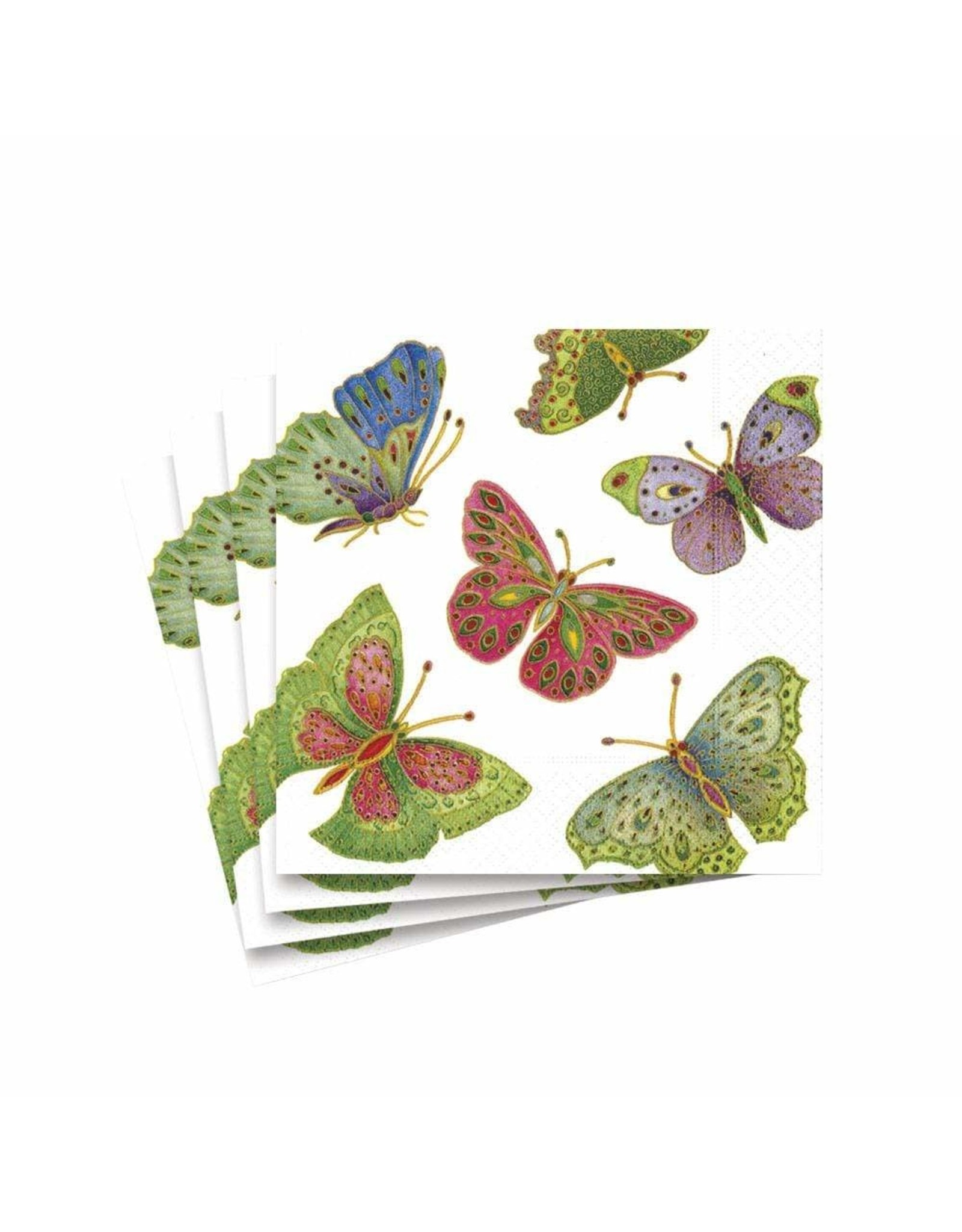 Caspari Paper Cocktail Napkins 20ct Jeweled Butterflies