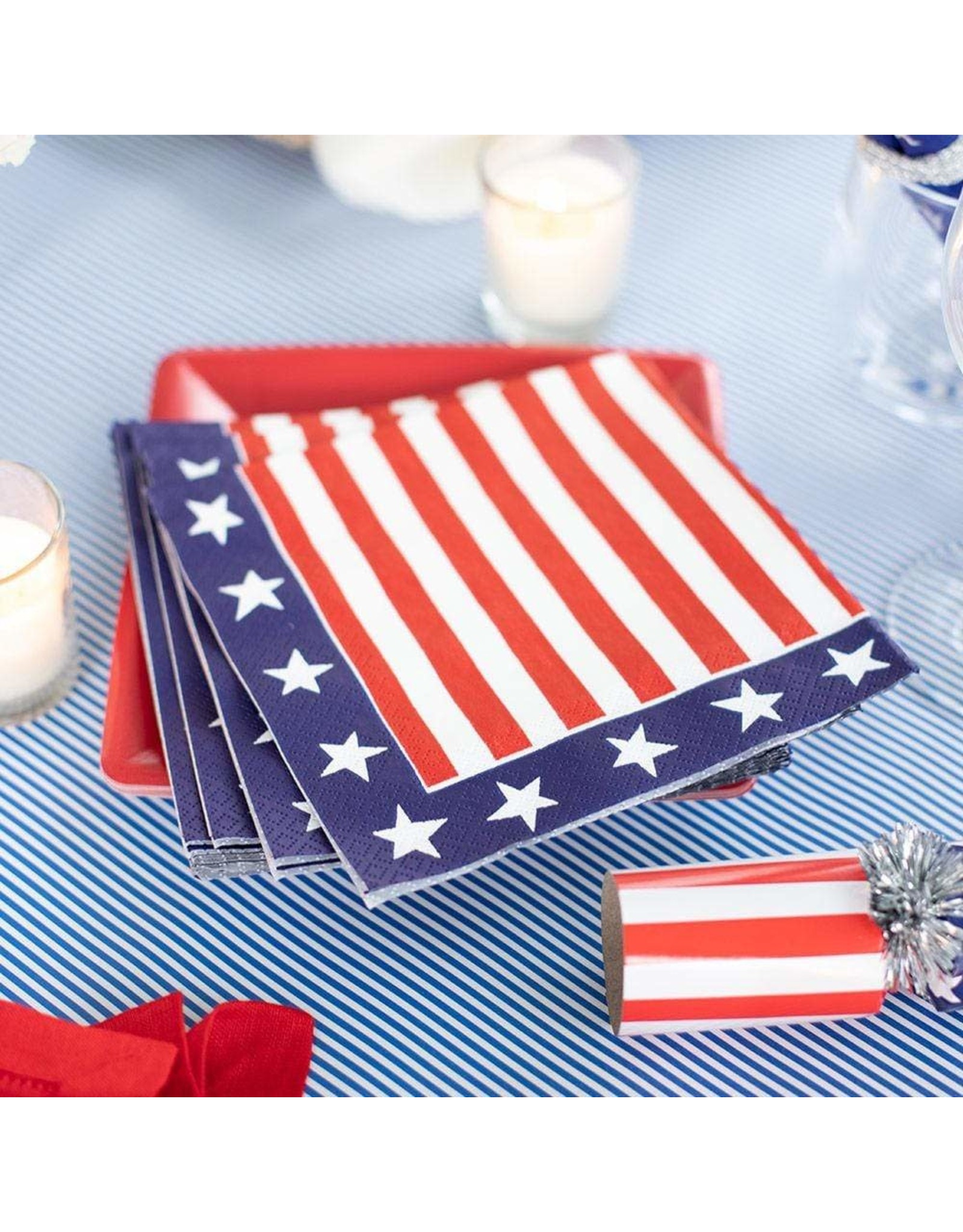 Caspari Patriotic Paper Cocktail Napkins 20ct Red White And Blue