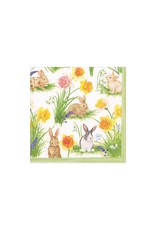 Caspari Easter Paper Cocktail Napkins 20ct Bunnies and Daffodils