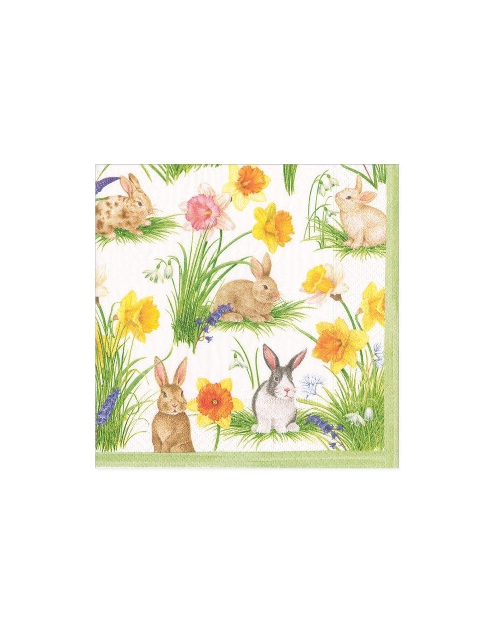 Caspari Easter Paper Cocktail Napkins 20ct Bunnies and Daffodils