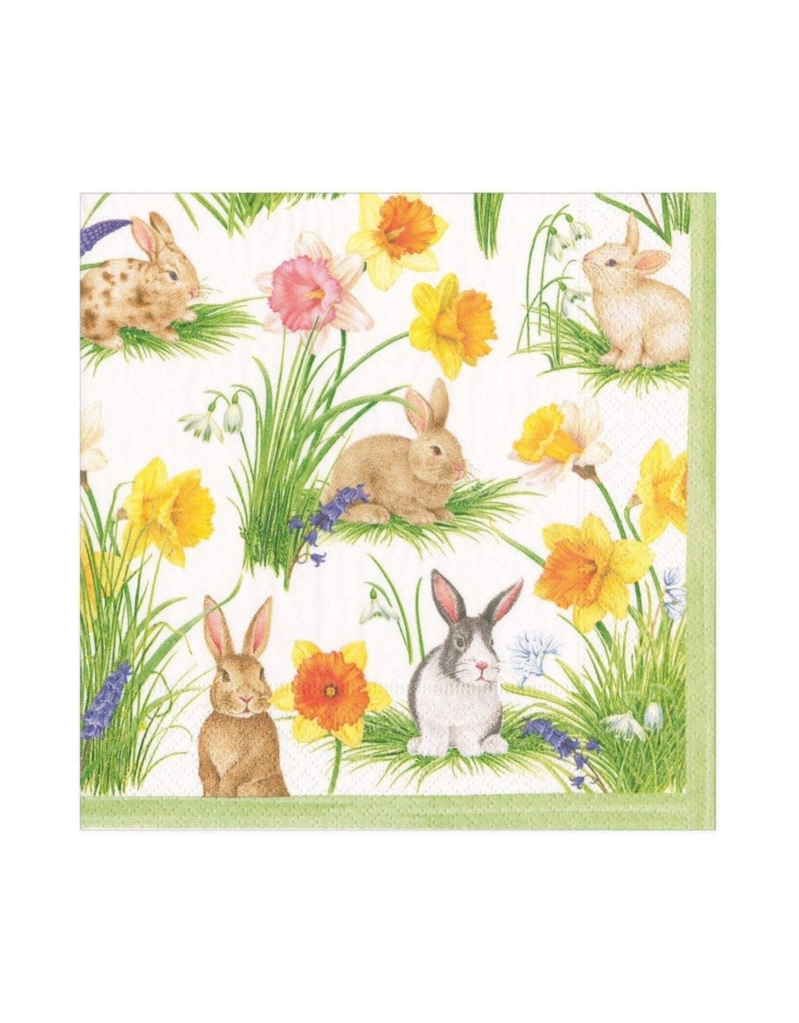 Caspari Easter Paper Lunch Napkins 20ct Bunnies and Daffodils