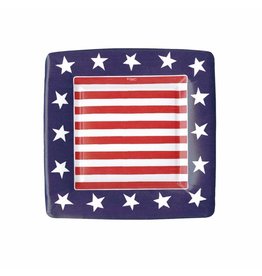 Caspari Patriotic Salad Dessert Paper Plates Sq 8pk Red White Blue