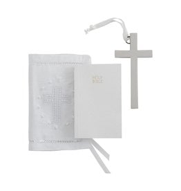 Mud Pie Pocket Bible w French Knot Embroidered Sleeve And Cross Set