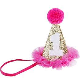 Mud Pie Musical Mini Birthday Hat For Girl Pink Gold W Number One