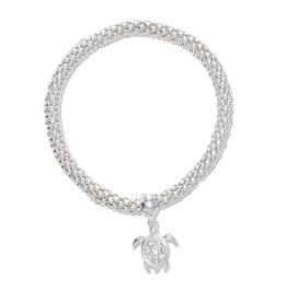 Periwinkle by Barlow Bracelet Silver Bead W Sea Turtle N Crystal Charm