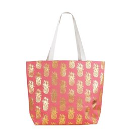 Periwinkle by Barlow Tote Bags Coral With Gold Pineapples Tote