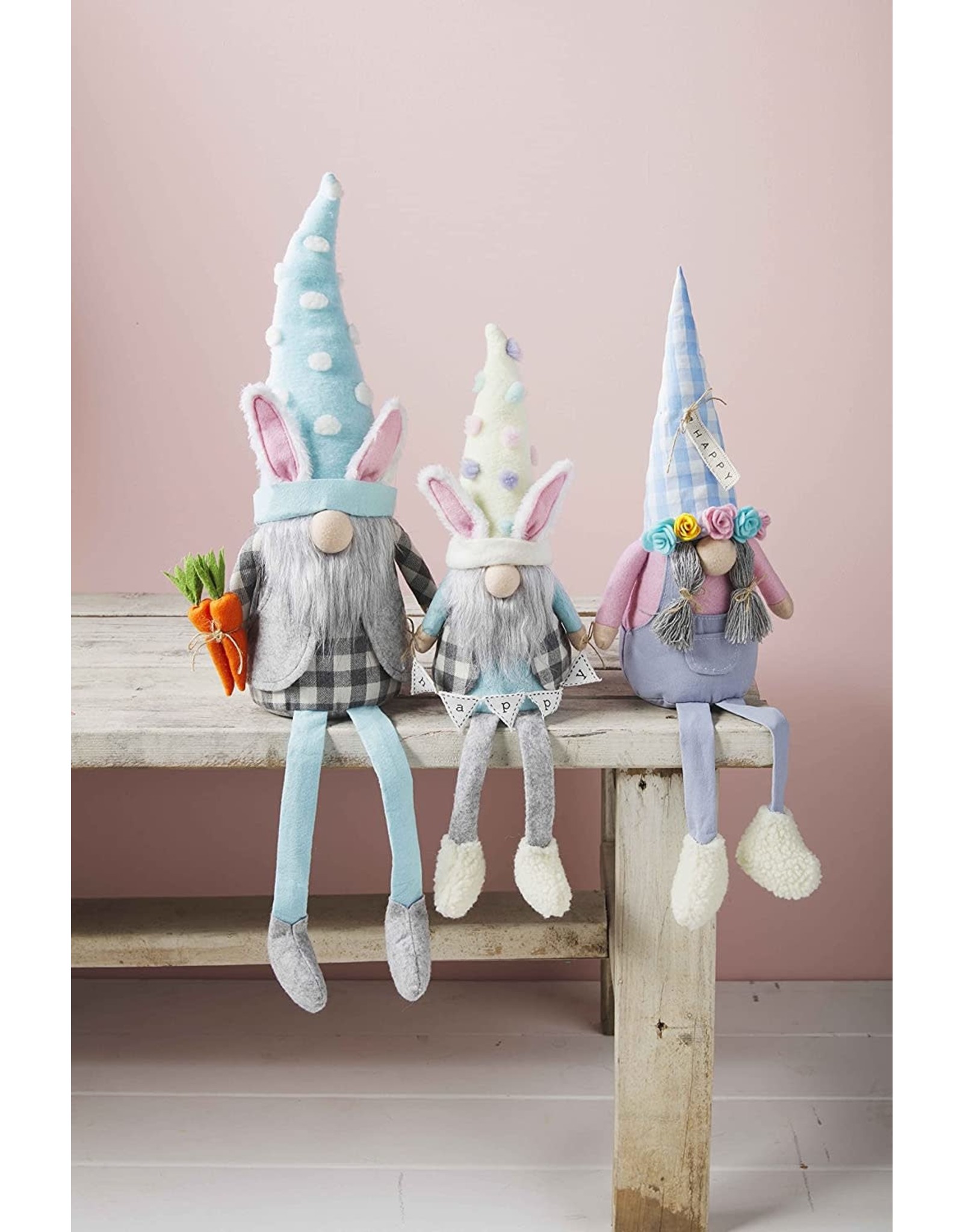 Mud Pie Gnomes Easter Bunny Ear Dangle Leg Gnome w Flower Crown MED