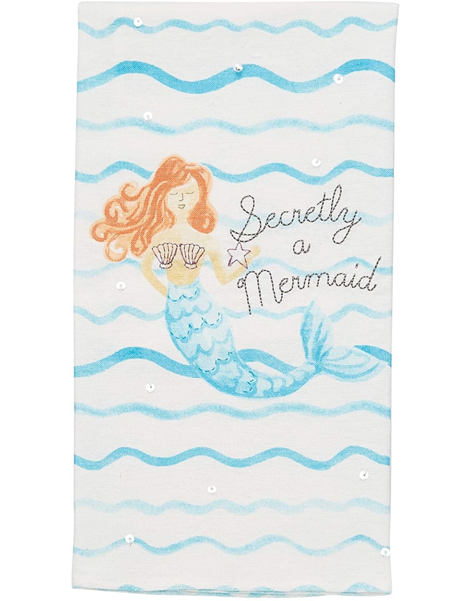 Mud Pie Embroidered Sequin Mermaid Hand Towel W Secretly A Mermaid
