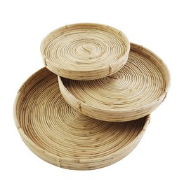 Mud Pie Round Hand Woven Cane Trays Set Of 3 Assorted