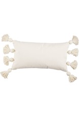 Mud Pie Canvas Pom Pom Tassel Pillow Lumbar 22x12 Inch