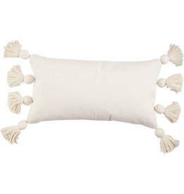 Mud Pie Canvas Pom Pom Tassel Pillow Lumbar 22x12 Inch