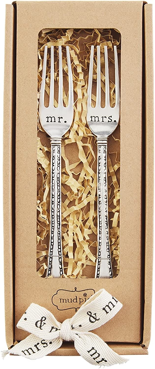 Mr And Mrs Wedding Cake Fork Set w 2 Stamped Silverplate Forks Digs N Gifts