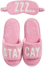 Mud Pie Womens Slippers And Sleep Mask Set Pink Lg -XLg